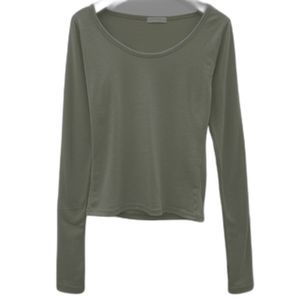Theory Olive Green Scoop Neck Long Sleeve Tee L - FLAWED